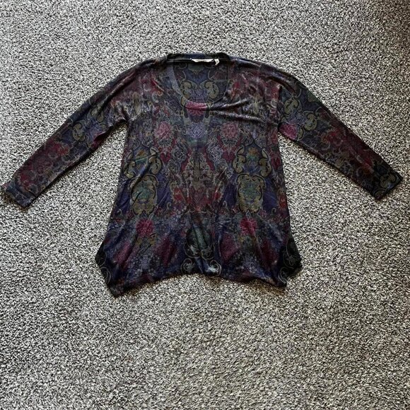 Soft Surroundings Multicolored Floral VNeck Long Sleeve Top, Petite Small Shirt - Picture 1 of 6